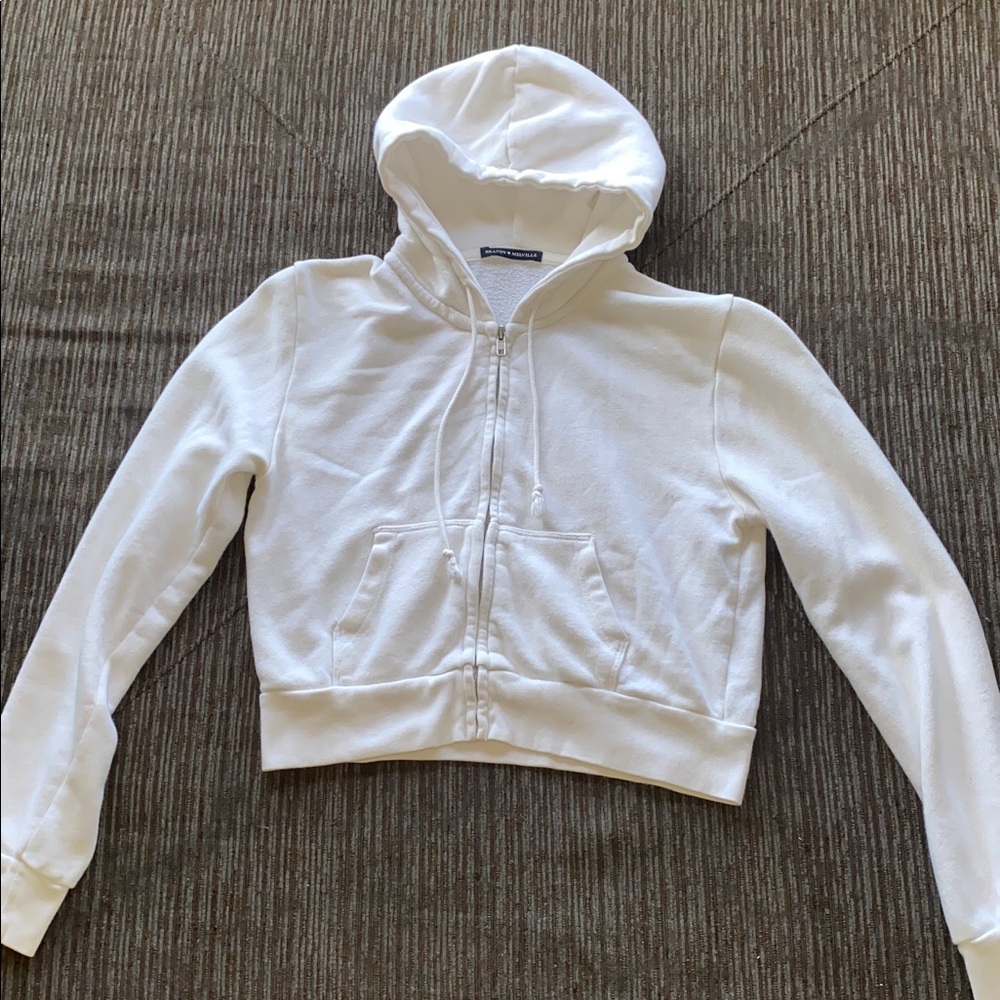 Cropped white Hooded Zip-Up Sweatshirt